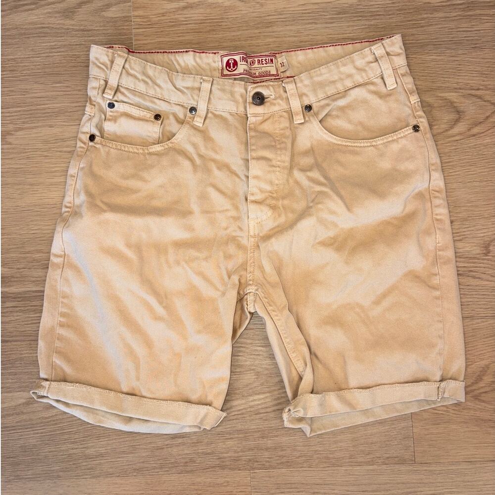 Iron and Resin denim tan/khaki short jorts mens size 32